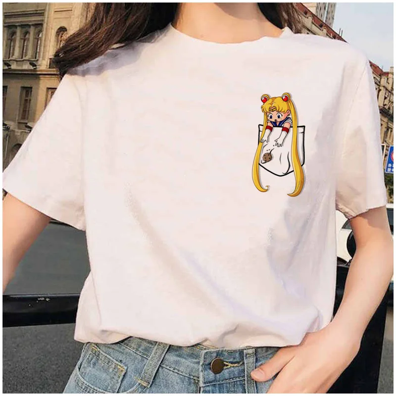 Сейлор Мун 90s забавная Футболка Harajuku одежда футболка Эстетическая кошка аниме Женская милая женская футболка Kawaii футболки Мода Ullzang