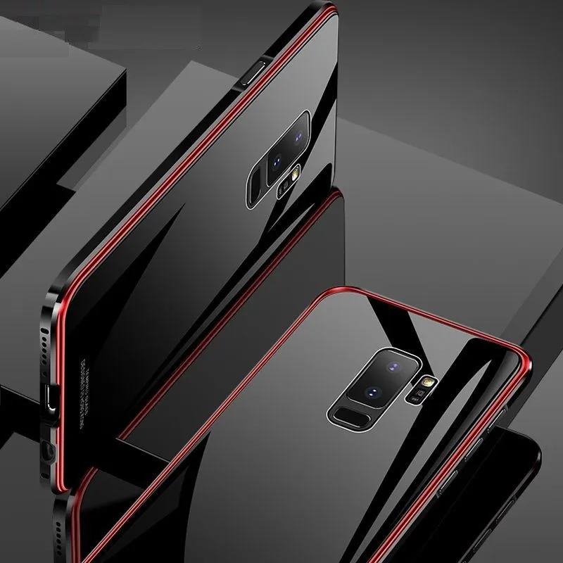 Luxury Metal Bumper Case For Samsung Galaxy S9 Plus S8 Note 9 Hard Clear Tempered Glass Mirror Armor Cover s9plus Note9 |