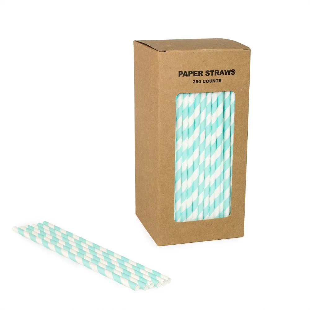 

Free Shipping 100% Biodegradable Paper Straws Stripe Design Lt Blue And White Striped Drink Straws 250 Counts Box