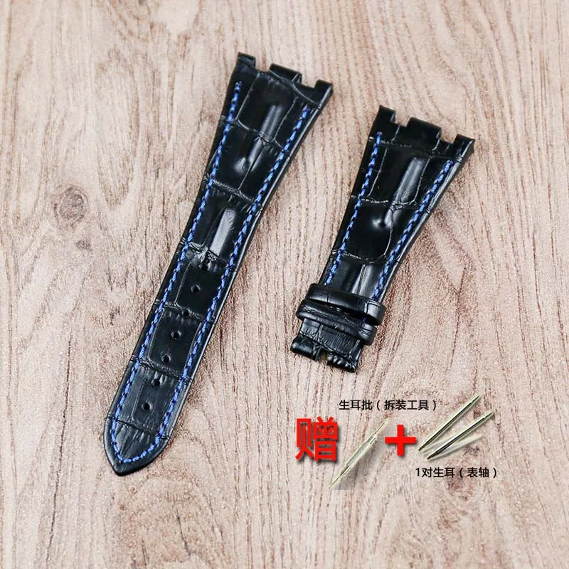 Black blue line Мужские механические часы аксессуары 28 мм кожаный ремешок для AP Королевский дуб Морской Дайвинг Водонепроницаемый Бизнес Повседневная серия - Цвет ремешка: Black blue line