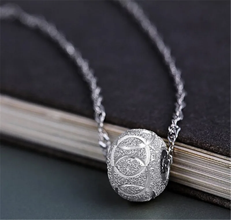 50%OFF!925 Silver Necklace Sterling Jewelry Light Sand Bead Pendant Round Pendants Women Jewelry(With Wave Chain) | Украшения и