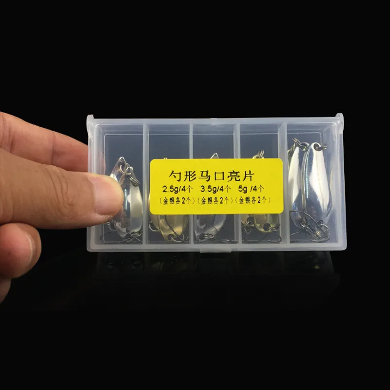 12pcsbox Metal Spoon Lure Sequin Silver Golden Jig Hook Fishing 2.5g 3.5g 5g Artificial Hard Bait Tackle|lure case|tackle boxlure vest |