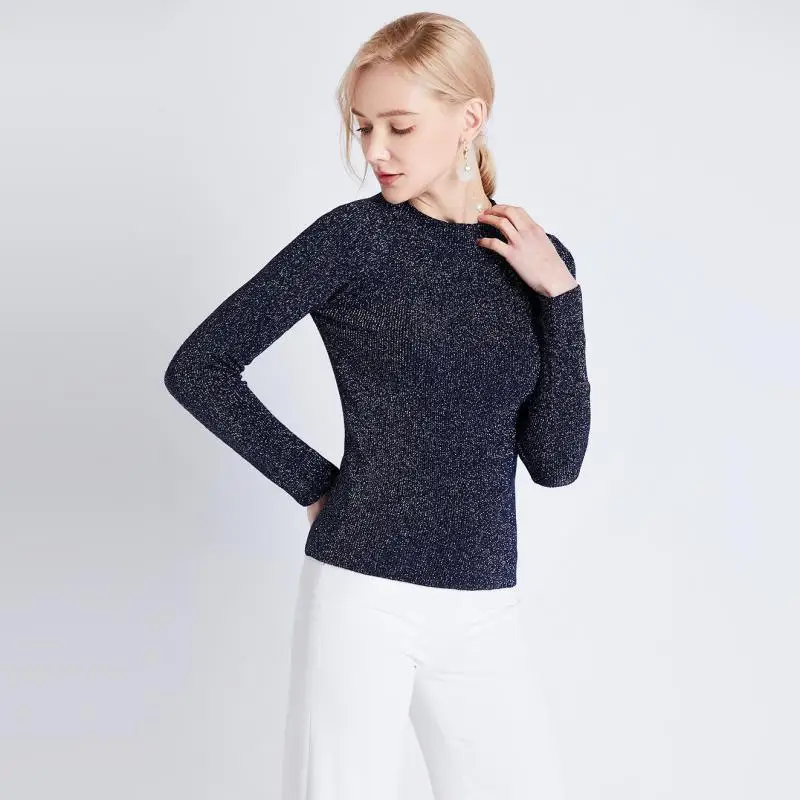 Women Lurex Sweaters 2019 Pullovers Basic Knitted Shirts Long Sleeve Blouses Femme Sweater Mujer White Black | Женская одежда