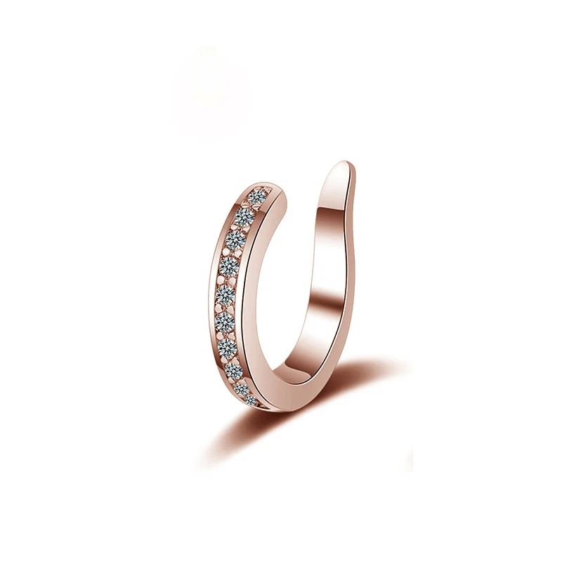 Модные каффы для ушей, Micro Pave CZ Циркон, круглые клипсы для ушей, серебряный цвет, не прокалываются, маленькие серьги, каффы для женщин и девушек - Окраска металла: rose gold