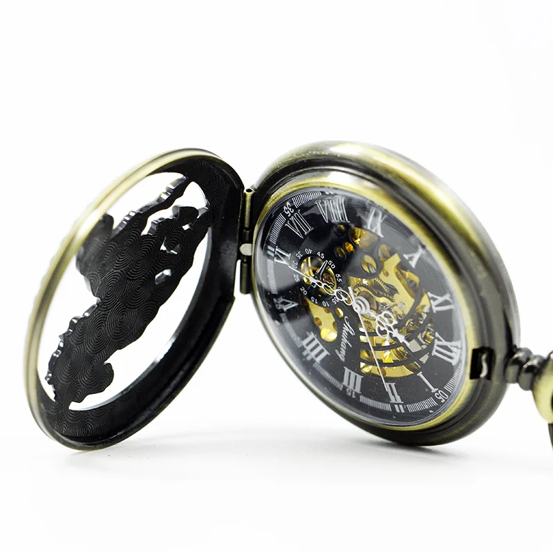 Fashionable Luxury Racehorse Hollow Relief Mechanical Pocket Watch Retro Steampunk Fob Chain Manual Winding Digital Clock Gift