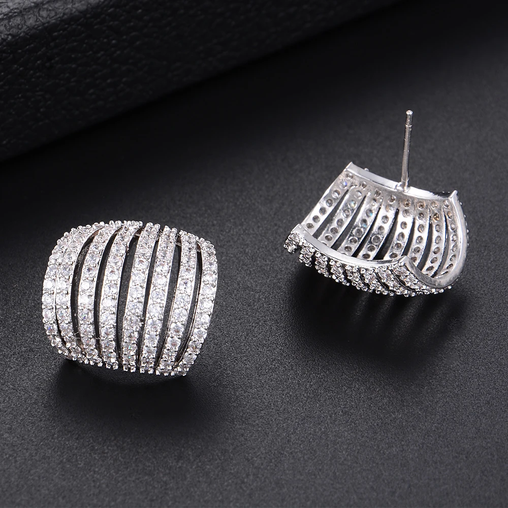 SISCATHY Fashion Full Cubic Zirconia Prevent Earrings Handmade Jewelry Trendy Stud For Women Ear Accessories | Украшения и