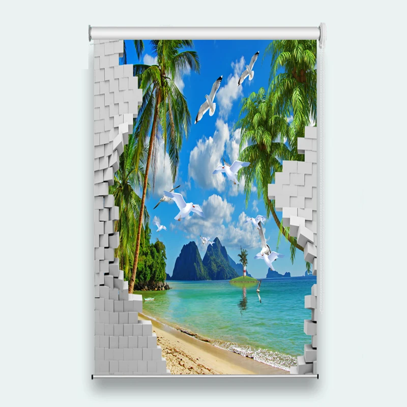 

Window Roller Blind Custom Any size Clear sea coco seagull For Living Room Bedroom Roller Blinds Home Decoration