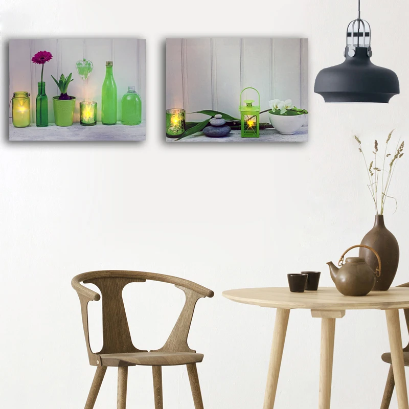 Led холст искусство свечи в стеклянной бутылке фонарь цветы Натюрморт Настенная