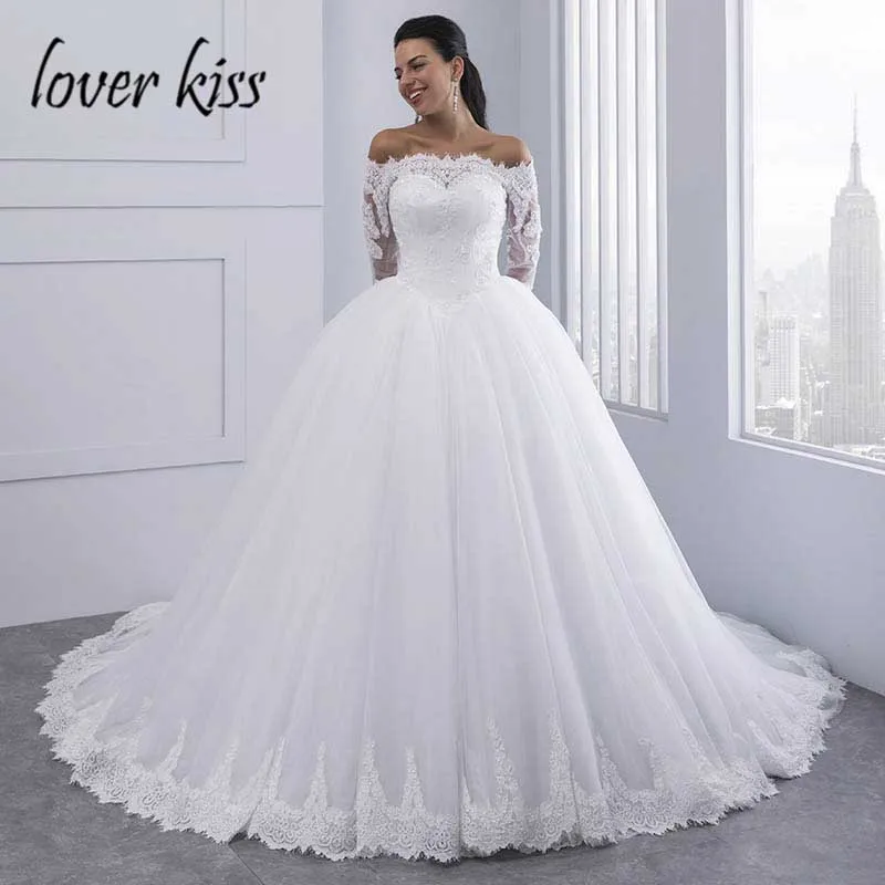 

Lover Kiss Vestidos de Noiva Lace Ball Gown Wedding Dress 2022 Long Sleeve Off Shoulder Plus Size Bride Gowns Robe De Mariee