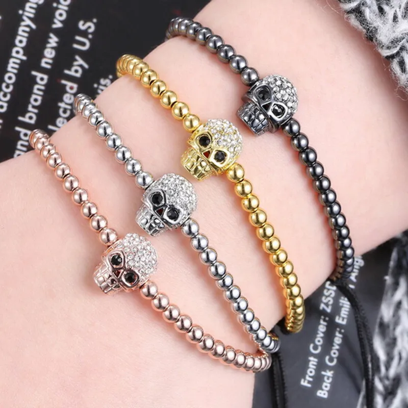 

36pcsTop Brand Fashion Skull Charm Men's Bracelets Micro Pave CZ Trendy Brand Braiding Macrame men Bracelets
