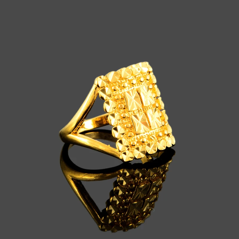 Classic Cool Retro Square shaped Gold Color Ring Vintage Women 24k Charms Bague Anel Jewelry Accessories 585 Femme Gifts | Украшения и