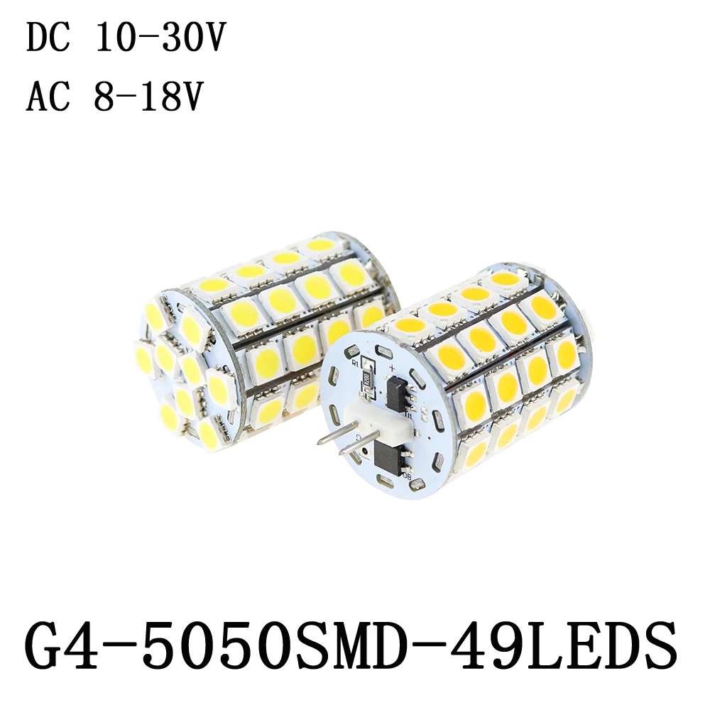 

49 светодиодов SMD5050 7 Вт 12 В led g4 заменить 20 Вт галогенную лампу DC 10-30 в/AC 8-18 в теплый белый/чистый белый люстра прожсветильник Тор 10 шт.