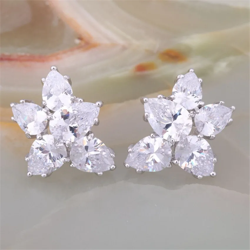 ZHE FAN Brand Fashion Jewelry Stud Earrings For Female Party Engagement Gift Colorful Flower Earring AAA Cubic Zirconia | Украшения и