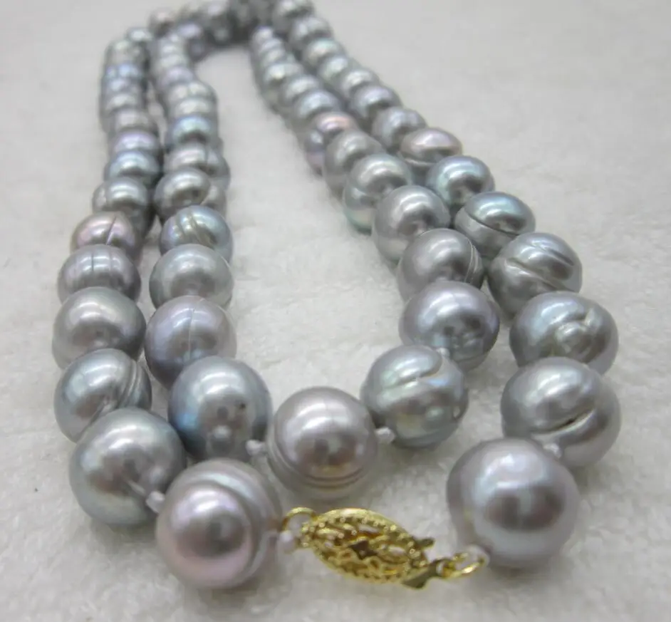 Красивое Ожерелье из натурального жемчуга светло серого цвета 11 12 мм с желтой