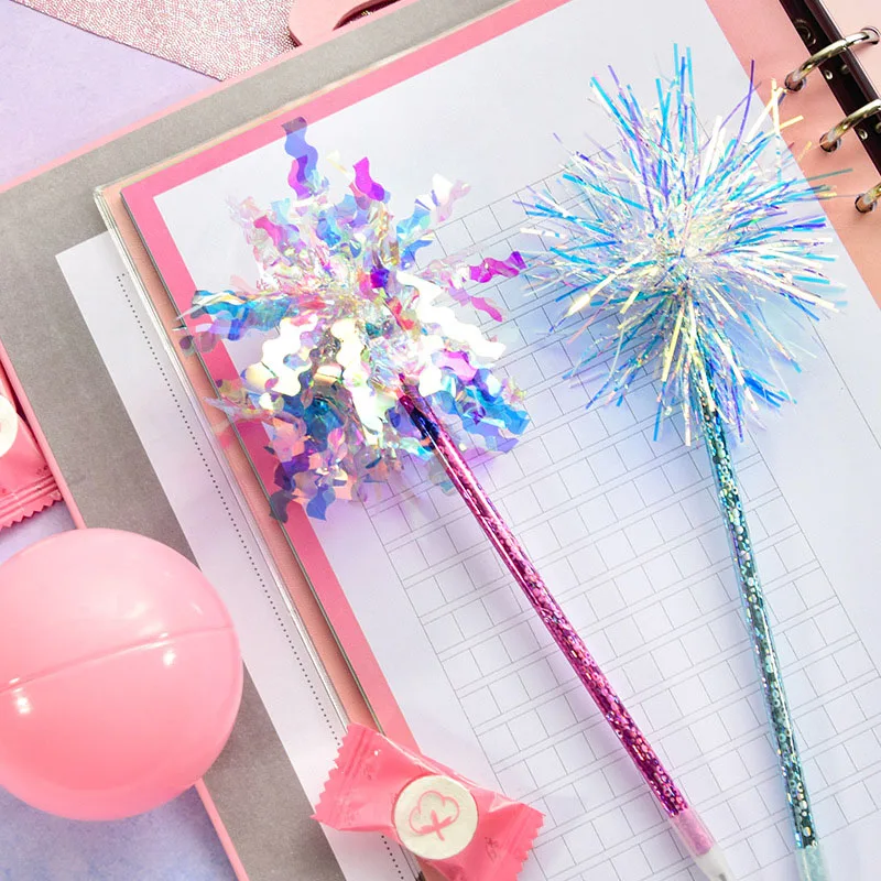 Beautiful Cute Rainbow Colors Silk Ball Pen Iridescent Laser Ballpoint Pen for Kids School Stationery Gift Korean Supplies