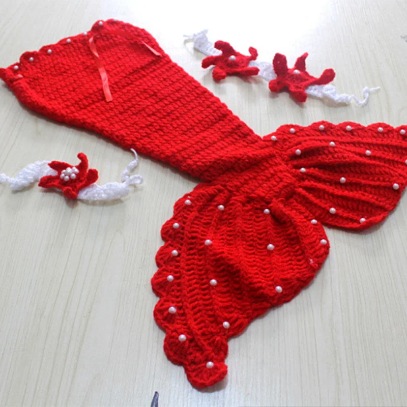 Реквизит для фотосессии новорожденных бюстгальтер с хвостом русалки повязка на