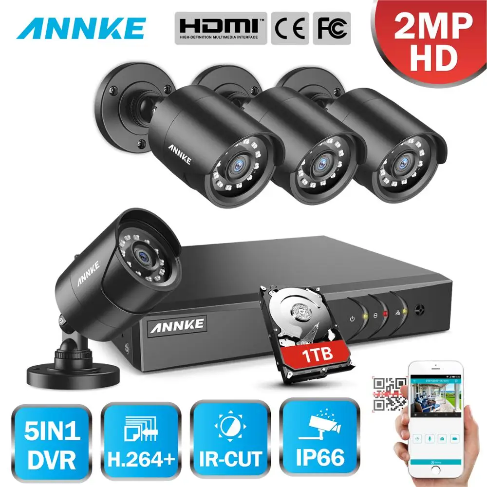 ANNKE 1080P H.264 + 4CH CCTV камера DVR система 4 шт. IP66 водонепроницаемый 2.0MP пуля камеры