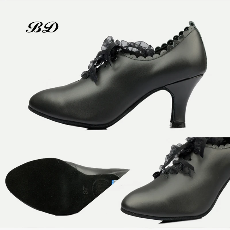 BD T58 Dance Shoes Ballroom Women Latin shoes Dancing WOMAN SHOE Tango Genuine Leather Straight Sole HEEL 7 CM Lace Modern JAZZ