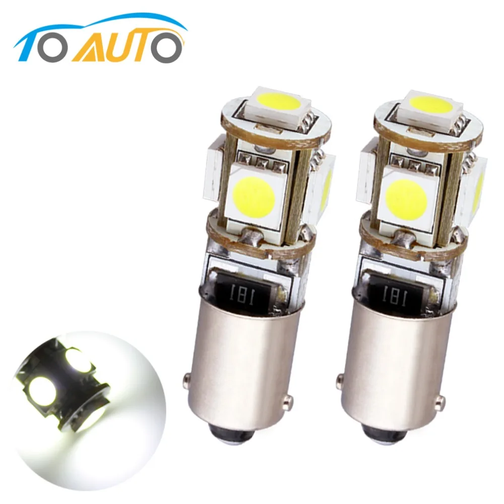 

2pcs BA9S T4W H6W LED CANBUS Error Free 5 SMD Pure White Interior Car Lights Dome Reading Parking Lamp Auto Bulb 12V