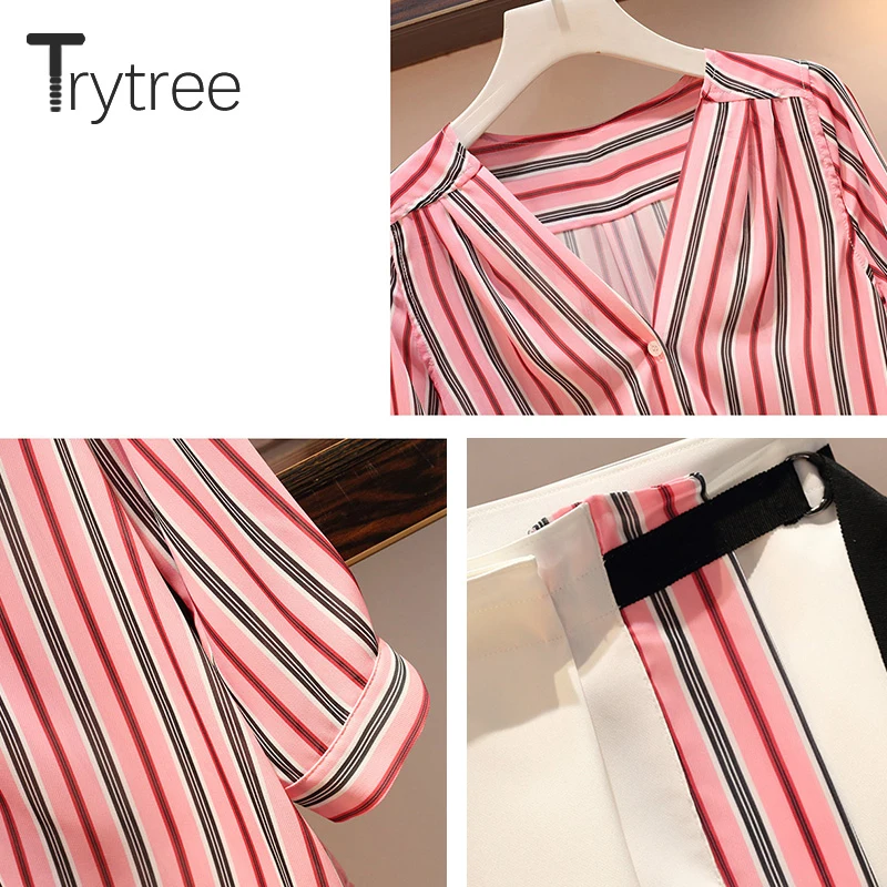 Летний женский полосатый комплект из двух предметов Trytree повседневная
