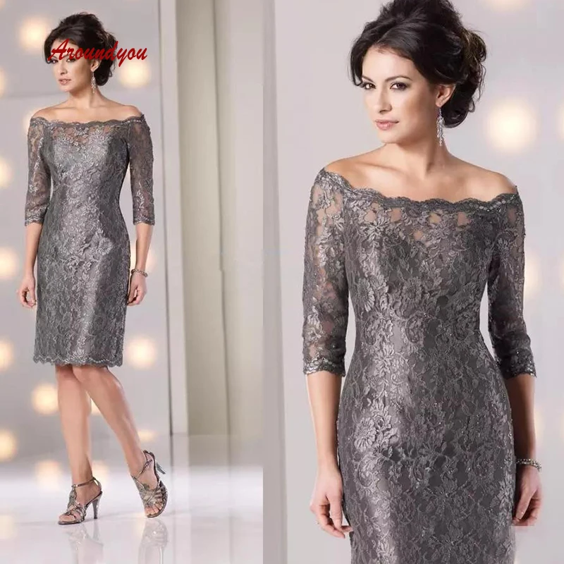 Серебристые кружевные платья для матери невесты свадебной вечеринки длиной до