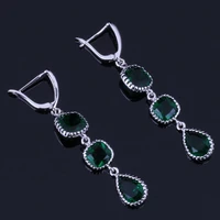 unusual water drop green cubic zirconia silver plated drop dangle earrings v0838