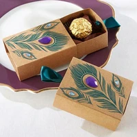 50pcs peacock feather candy boxes drawer design wedding favors faux rhinestone kraft paper gift boxes scatole regalo 7 553cm