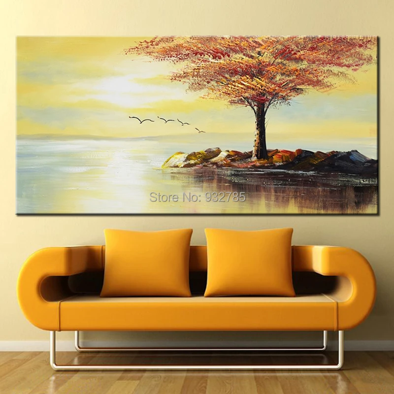 Modern Abstract Hand Painted Tree of Life Oil Painting Canvas Art Large Fabric Wall Mural Decoration for Bedroom(No frame ) | Дом и сад