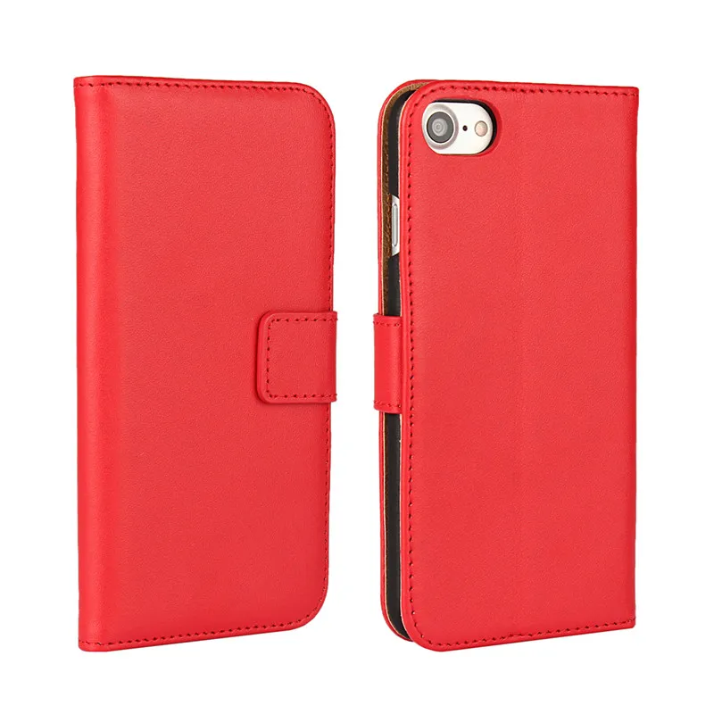 red Чехол из натуральной кожи для iPhone 7, откидная подставка, задняя крышка для телефона, кошелек со слотом для карт, стиль книги для iPhone 8, 7, 6s Plus, чехол - Цвет: red