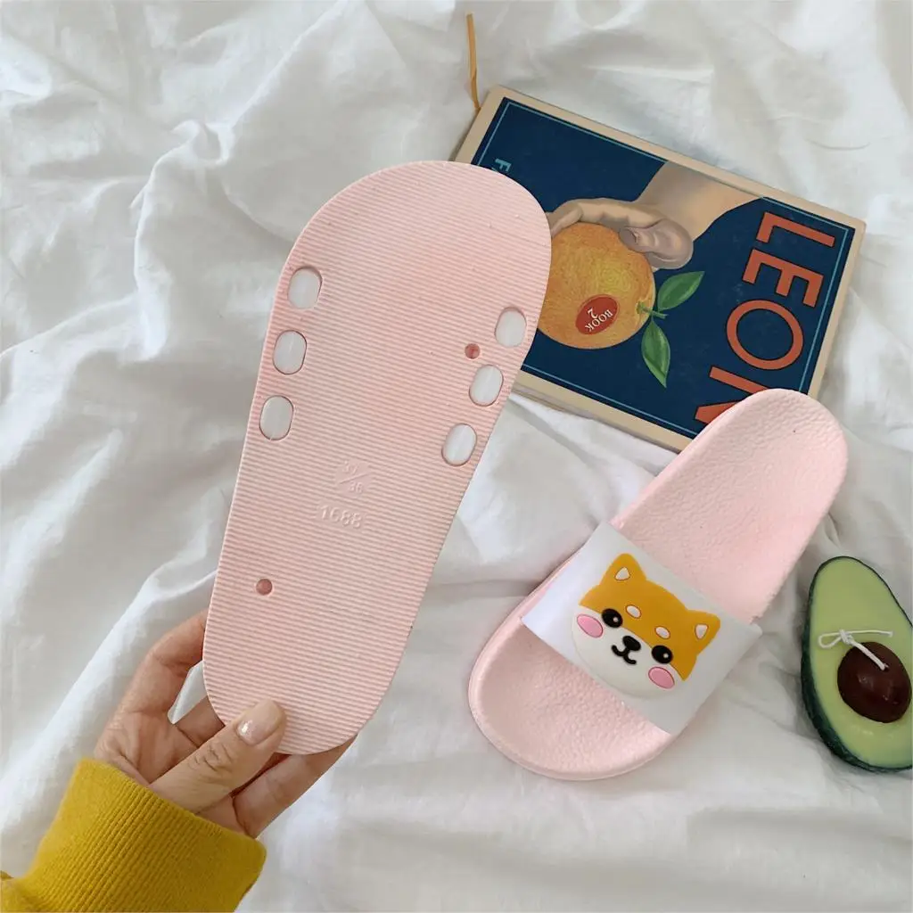 Модная Летняя обувь на плоской нескользящей подошве; удобные тапочки с рисунком Шиба-ину; Женские Симпатичные тапочки; chanclas mujer; пляжные домашние шлепанцы для ванной