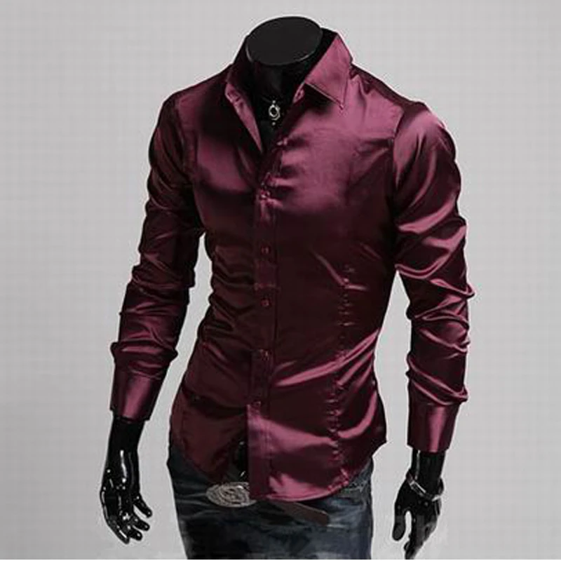 Мужчины Платье С Длинным Рукавом Однобортный Рубашка Slim Fit Camisa Masculina Бренд