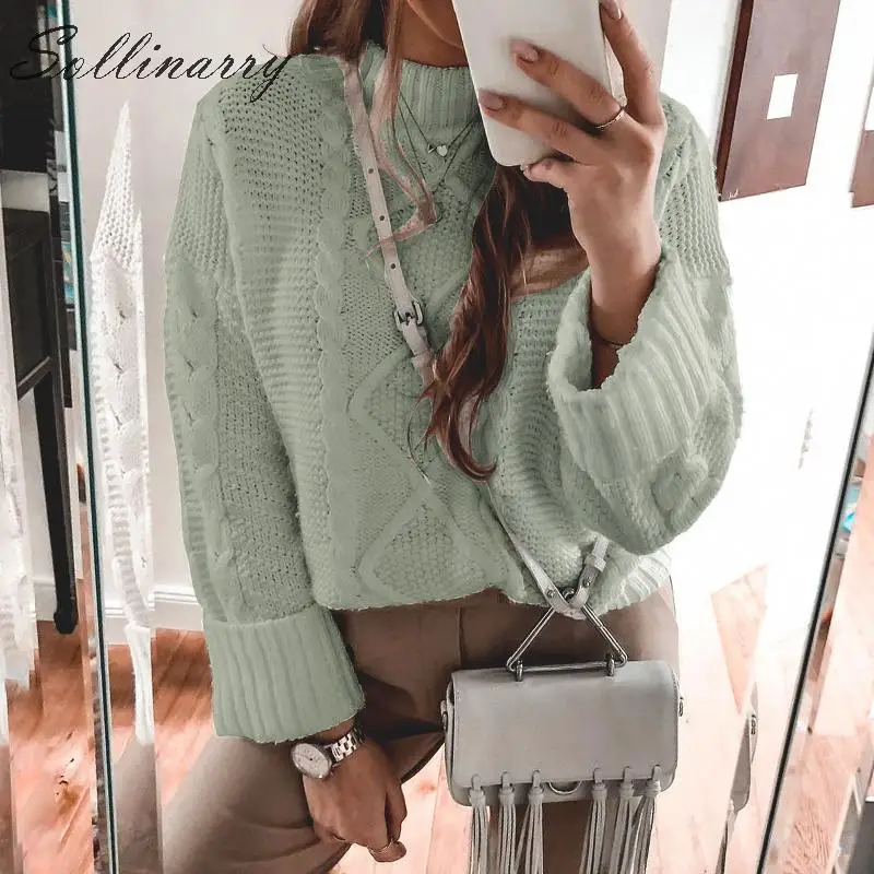 Sollinarry Autumn Winter Sweaters and Pullovers Women 2019 White Fashion Knitted Chic Pullover Casual Crop Sweater Jumper | Женская