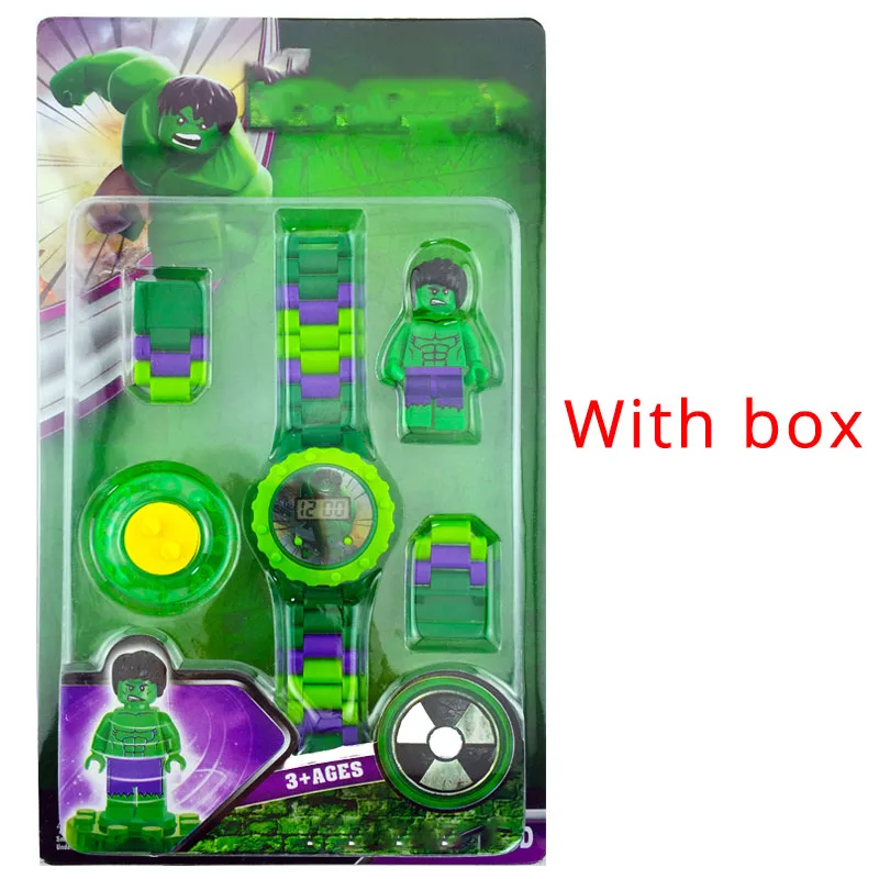 L with box JOYROX строительные блоки Человек-паук Эльза детские часы вращающийся циферблат мультфильм детские часы для мальчиков девочек студентов DIY детские часы Reloj - Цвет: L with box