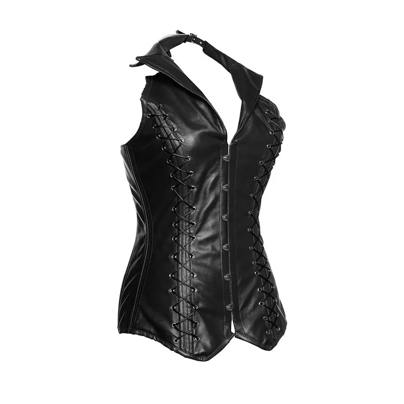 Женский ретро-корсет в стиле стимпанк из искусственной кожи с воротником |