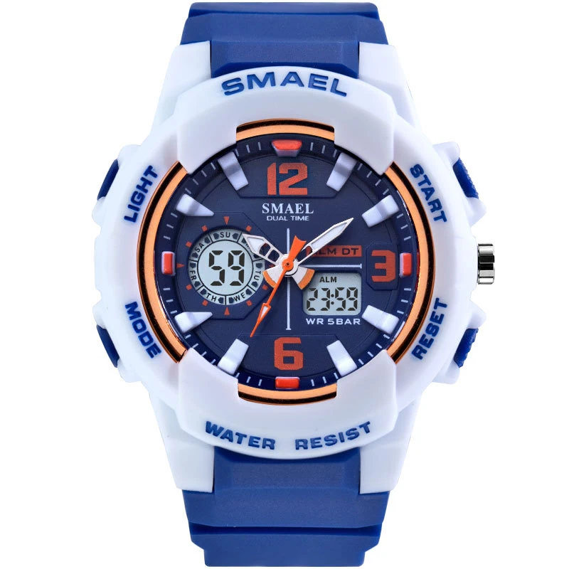Blue White SMAEL брендовые Модные женские спортивные часы светодиодный цифровой кварцевые военные часы мужские часы для мальчиков и девочек, студенческие многофункциональные наручные часы - Цвет: Blue White