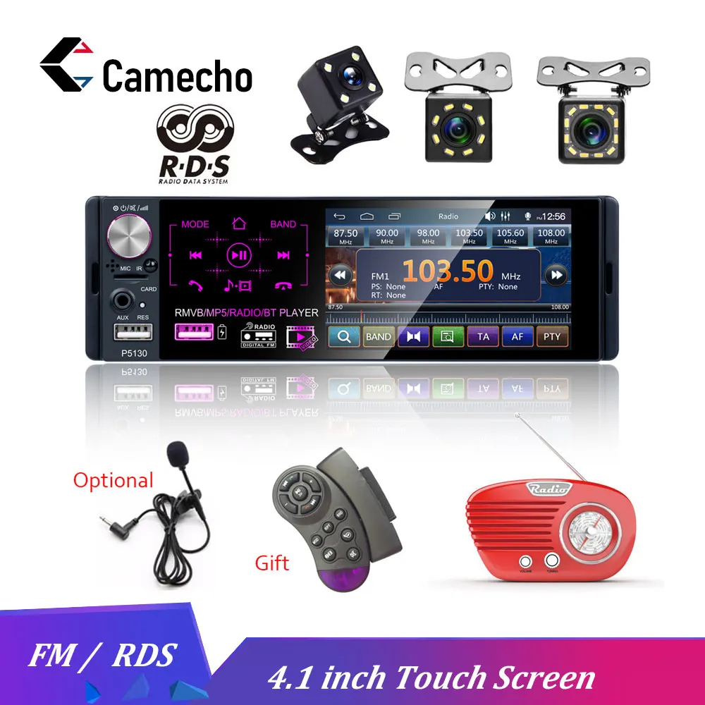 Camecho 4," 1 Din автомобильное радио Bluetooth Сенсорный экран Авторадио RDS USB AUX MP5 видео плеер MP3 Авто аудио стерео камера заднего вида