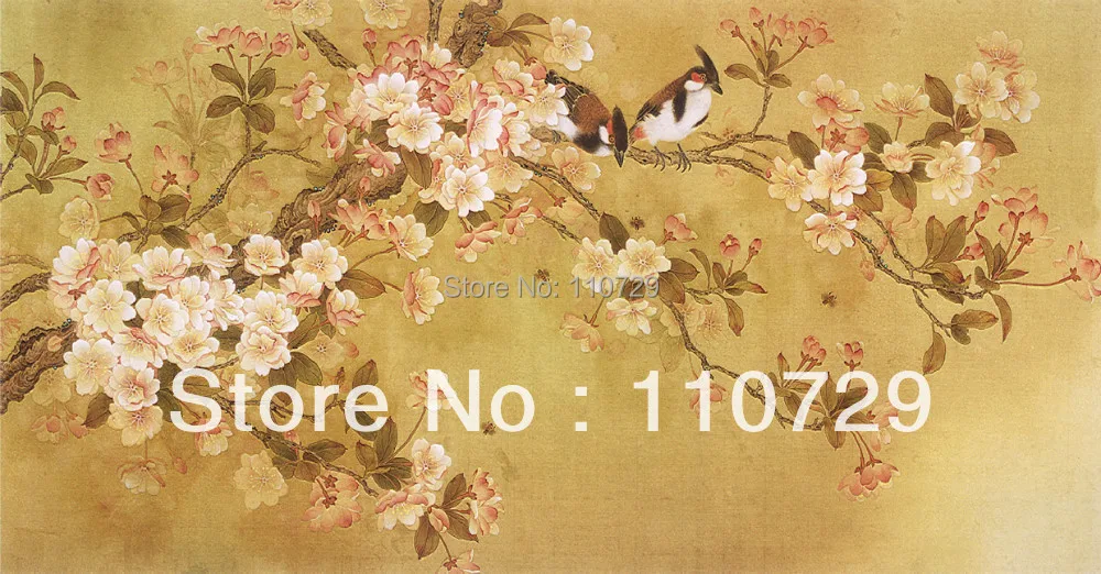 Ручная роспись шелковые обои картина цветок с птицами ручная много картин/фонов