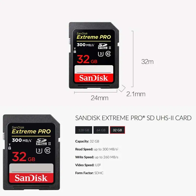 Sandisk Extreme Pro 32 Гб SDHC UHS-2 U3 класс 10 карта флэш-памяти скорость до 300 для цифровой