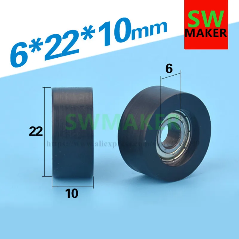 

SWMAKER 6*22*10mm rubber bearing pulley roller for DIy 3D printer door and window accessories nylon POM nylon pulley
