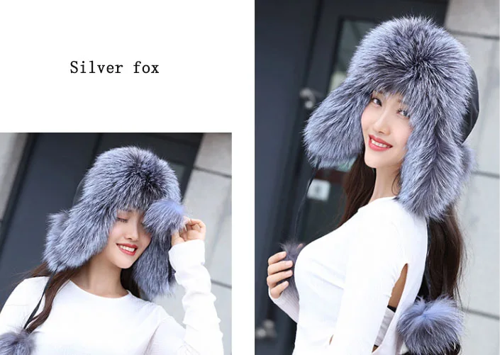 19 nuevo invierno ruso натуральный Лисий sombrero de piel caliente Venta caliente buena calidad piel de zorro bombardero sombreros g