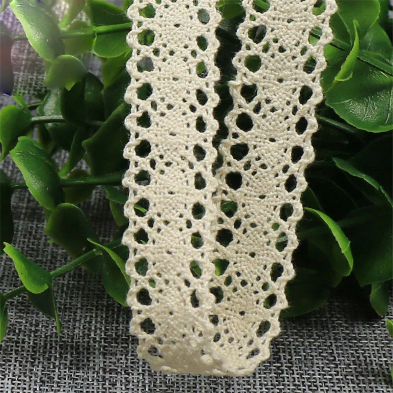 10 ярдов/партия Трикотажная хлопковая кружевная лента бежевого цвета ручная