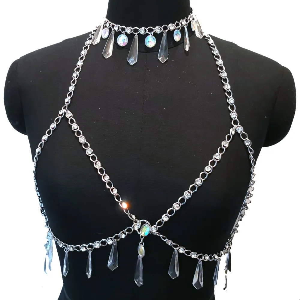 Экзотические майки со стразами и бусинами для дискотеки укороченный топ цепочка