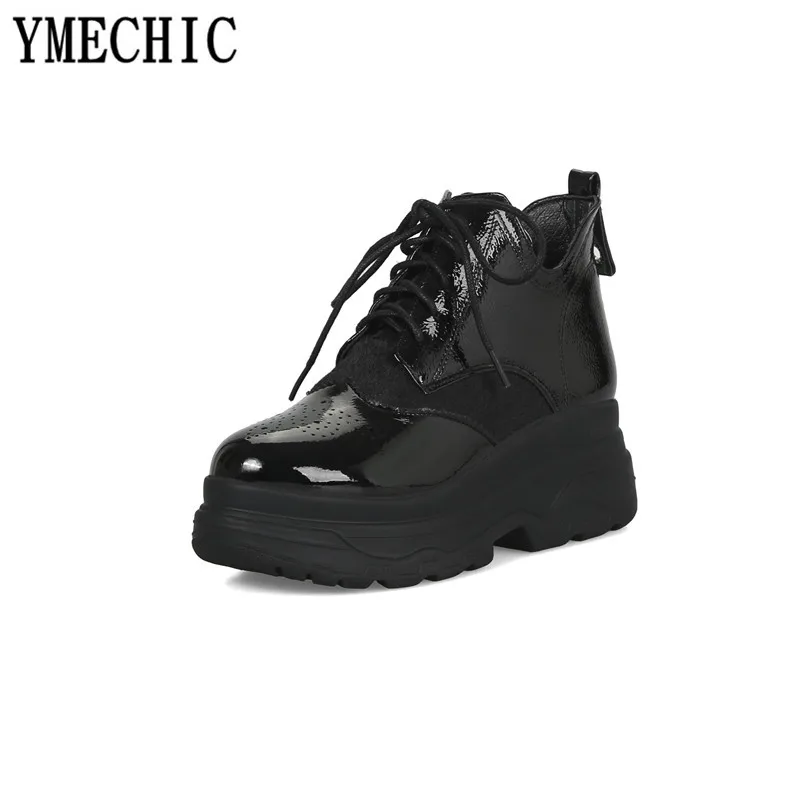 Женские туфли-броги YMECHIC черные красные повседневные туфли на плоской платформе
