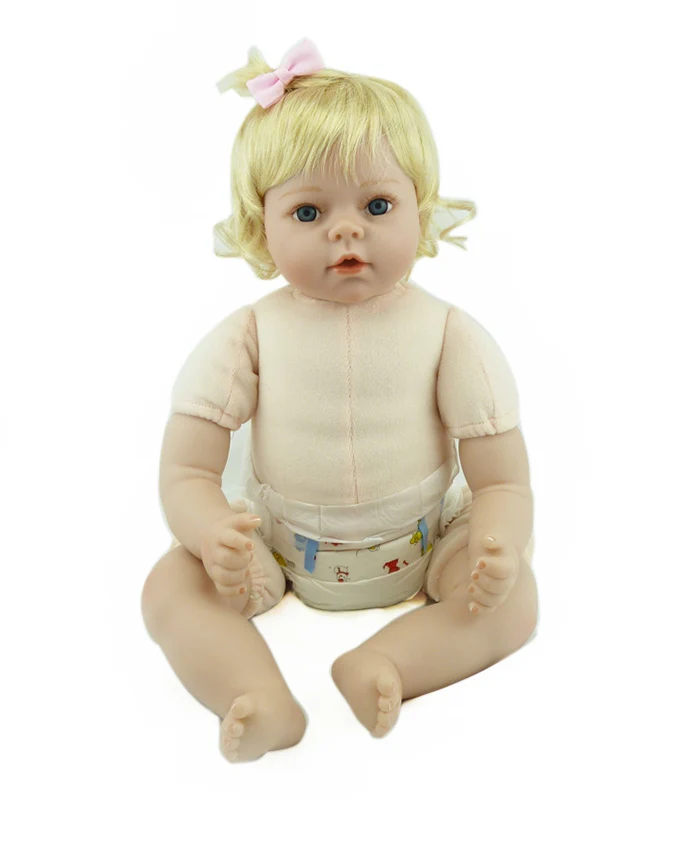 Кукла DollMai bebe menina 22 &quot55 см мягкие силиконовые куклы reborn кудрявые волосы блонд с