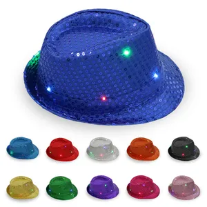 Imported LED Shiny Sequin Women Fedora Hat Men Derby Cap Party Children Jazz Hats Dancing Boy Sunhat Light Up