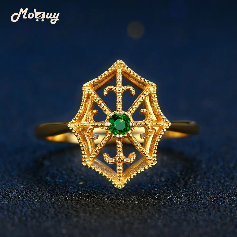 MoBuy MBRI050 паук сетка натуральный драгоценный камень изумруд регулируемое кольцо