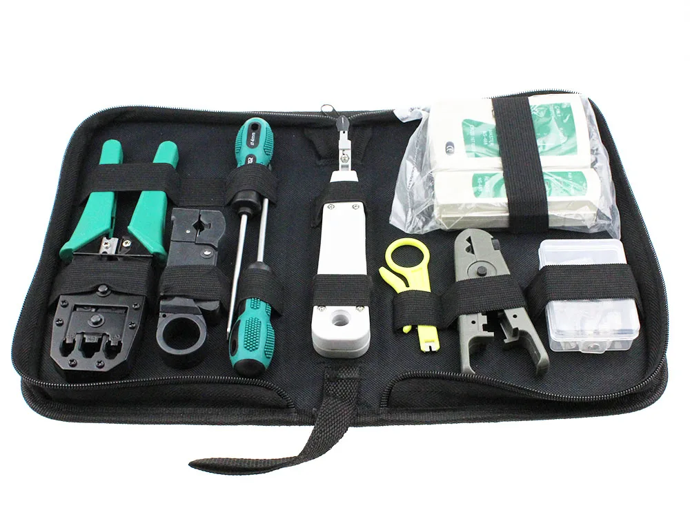 11 шт./компл. RJ45 RJ11 RJ12 CAT5 CAT5e Портативный локальной сети Repair Tool Kit кабель Utp тестер и плоскогубцы Обжимные Щипцы Зажим разъем PC