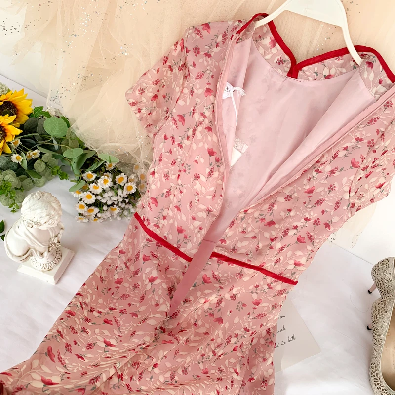 Женское платье в стиле ретро летнее с высокой талией и цветочным принтом