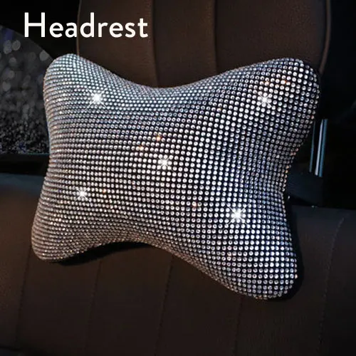 Headrest Стразы, блестящий кристалл, Накладка для ремня безопасности автомобиля, подушка для шеи, поддержка талии, чехол для рулевого колеса, авто аксессуары для интерьера - Название цвета: Headrest