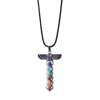7 chakra yoga necklace pendant leather rope cross sacred guardian man for woman gift popular natural stone necklace2018